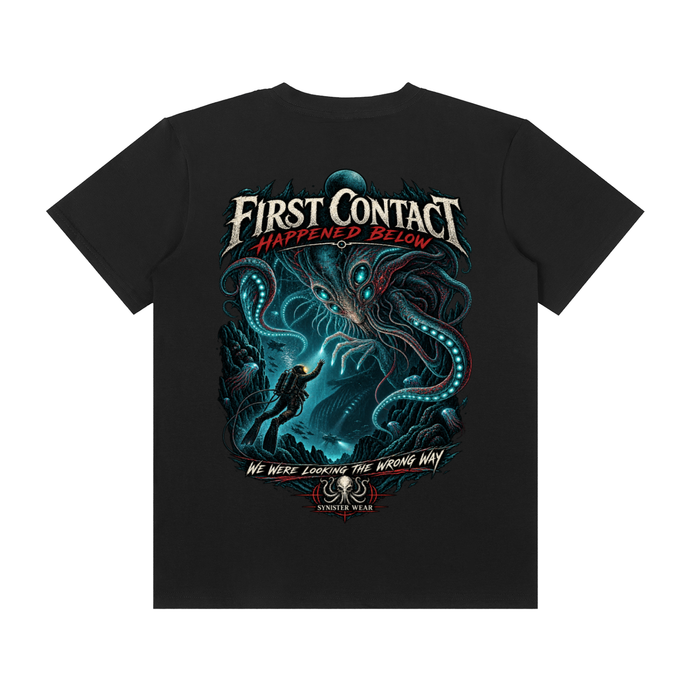 First contact happened below - we were looking the wrong way premium graphic tee
